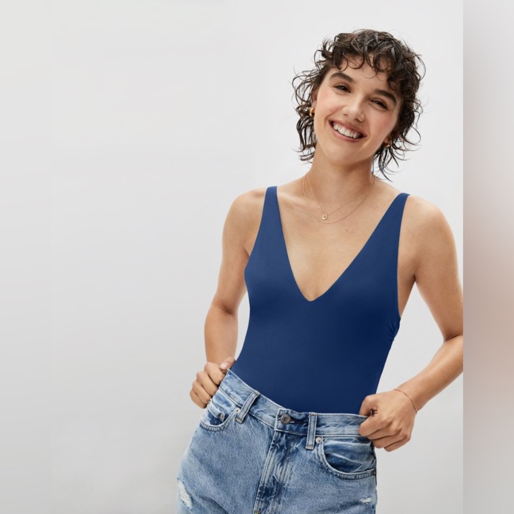 Everlane V-Neck One-Piece in Blue Dusk